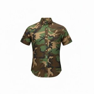 Ralph Lauren Camo Button Down Mens SMALL Classic FIT Untucked Fit Seersucker